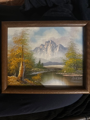 Original Oil Painting on Stretched Canvas Landscape Mountain River Signed Hurent
