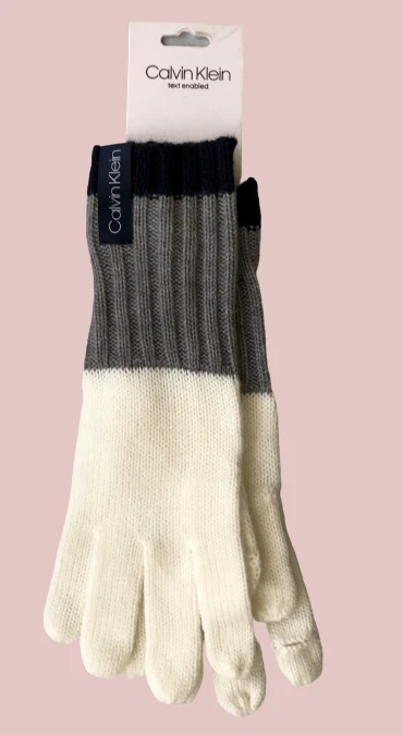 CALVIN KLEIN TWO TONE GLOVES Ivory Gray Black Tech Finger Slit NWT