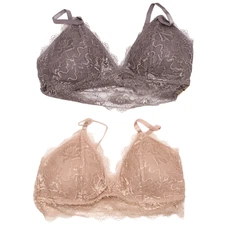 Pack of 2 Lace Padded Adjustable Straps Bralette Purple and Pink Size Large