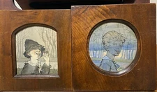 Art Nouveau Paintings - Two Portraits Of Children - Indecipherable Signatures
