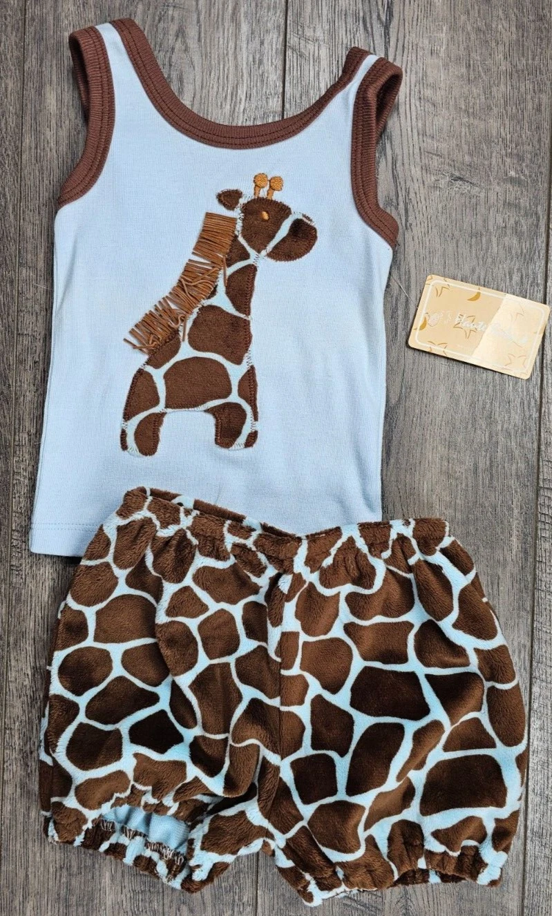 Baby Boy Clothes New Haute Baby 6-9 Month 2pc Giraffe Minky Outfit