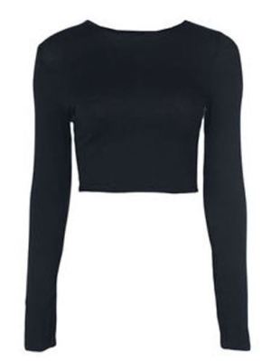 Womens Crop Top Long Sleeve Crew Scoop Neck, Short T Shirt Dress Ladies  Bralet | eBay