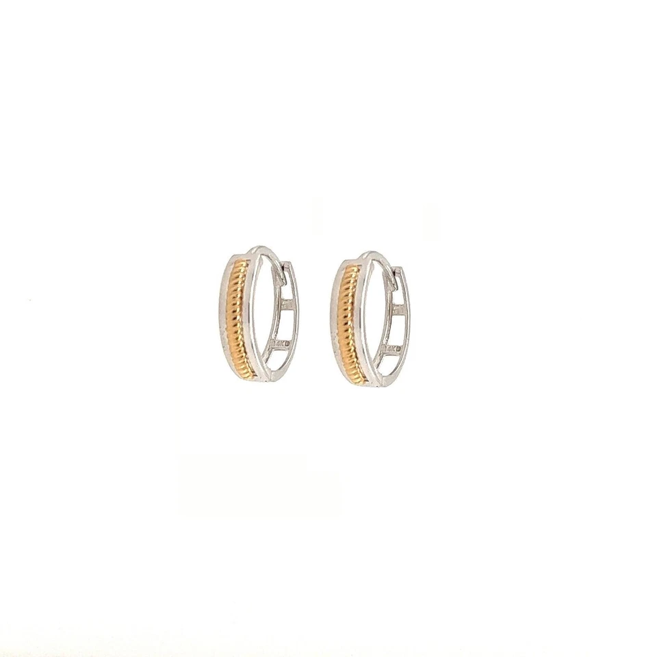 14k Yellow and White Gold Huggie Hoop Earrings Two Tones - Image 4 of 4