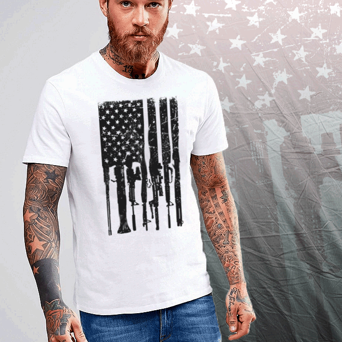 U.S. Combat Flag T-Shirt 50 Cal Machine Gun, Shotgun, Sniper Rifle ...