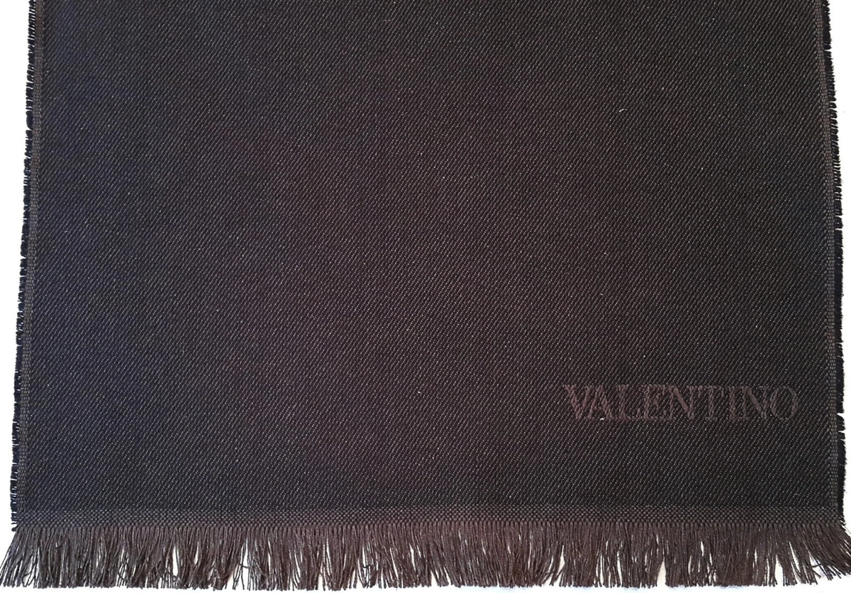 VINTAGE AUTHENTIC VALENTINO LOGO BROWN SILK LONG MEN'S SCARF