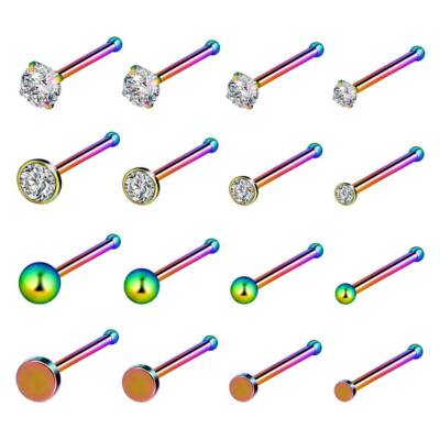 16-48pcs CZ/Opal Nose Rings Bone L Screw Studs Kit Surgical Steel Piercing 20G
