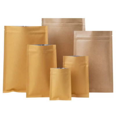 100 Pcs Resealable Stand Up for Zip Kraft Paper Food Lock Packaging Bag