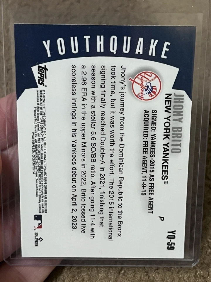 2023 Topps Chrome Update Youthquake - Jhony Brito #YQ-59 - New York Yankees - Image 2 of 2