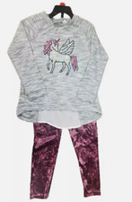 Blush by Us Angels Girls 2 PC Top and Legging Set Unicorn GRAY/BURGUNDY6/6X NWT