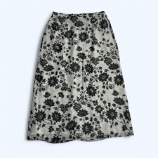 SPENSER JEREMY Cottagecore 100% Silk Tea Length Skirt UK Size 10 Black & White