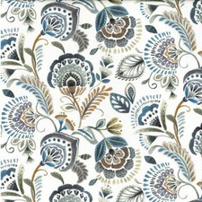 Cotton Canvas Fabric - Blue Dandelion Floral on Ivory - Craft Fabric Material