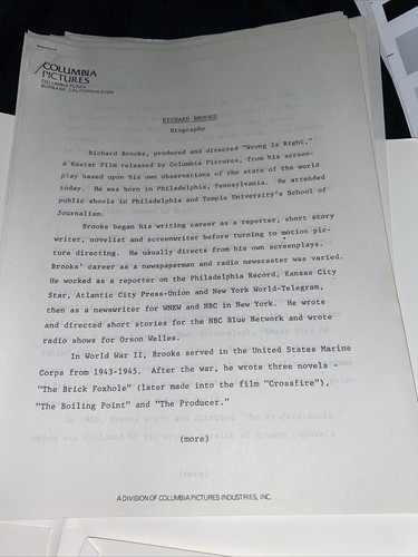 "Wrong Is Right" Columbia Pictures Promo Dept 1982 Movie Press Release Packet - Picture 4 of 12