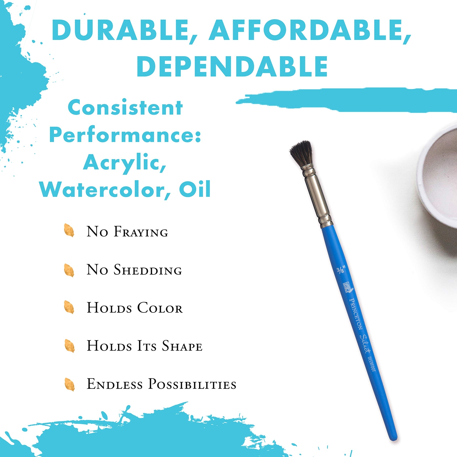 Princeton Select Artiste, Series 3750, Paint Brush, Deerfoot, Size 3/8 Inch