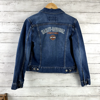 Harley Davidson V Twin Power Embroidered Jean Denim Jacket Women's
