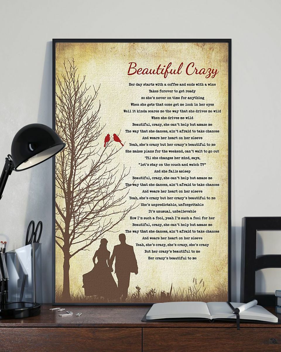 Beautiful Crazy Lyrics Couple and Cardinal Birds, Print Posters