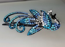 Large 4" X 2" Jeweled Blue Peacock Hair Clip Bling Bling Rhinestones