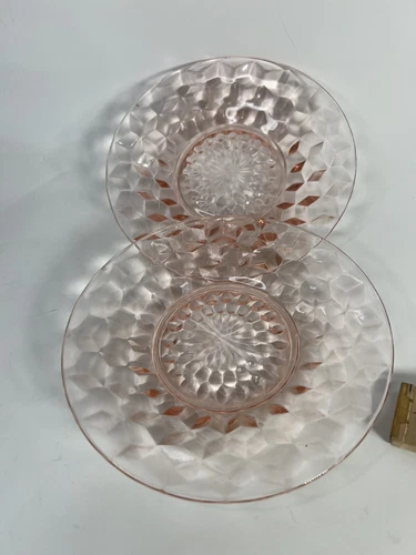 Depression Glass Pink Jeanette Hex Optic Honeycomb Plate Saucer 6" Set 2 Glass