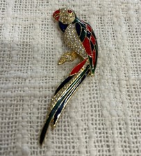 Gold Toned Red Blue And Green Enamel Macaw Parrot Bird Brooch Pin