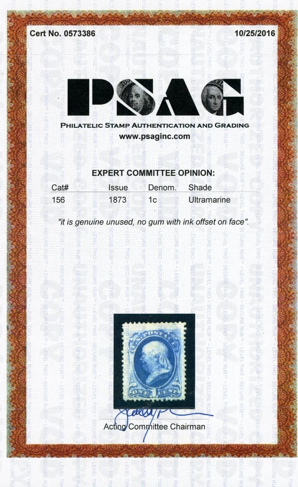 Scott 156 NG VF US 1873 Bank Note Error Var NG +Cert - Image 3 of 3