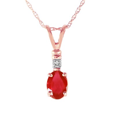 14K. GOLD NECKLACE WITH NATURAL DIAMOND & RUBY (Rose Gold)