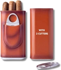 Cigar Case & Cutter Set: Small Portable Cigar Travel Case/Hum