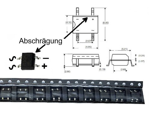 25 St. SMD Brückengleichrichter MB6S 1-phasig 0,8A 420V Mini Dil - Bild 1 von 3