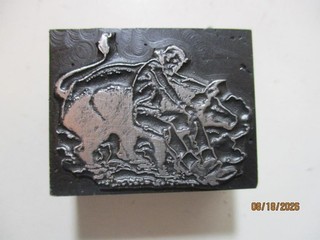 Printing Letterpress Printer Type Block Bull Rodeo Cowboy Print Cut