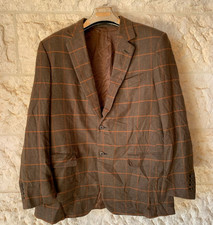 Vintage pure wool tweed Windowpane brown classic jacket blazer 42R