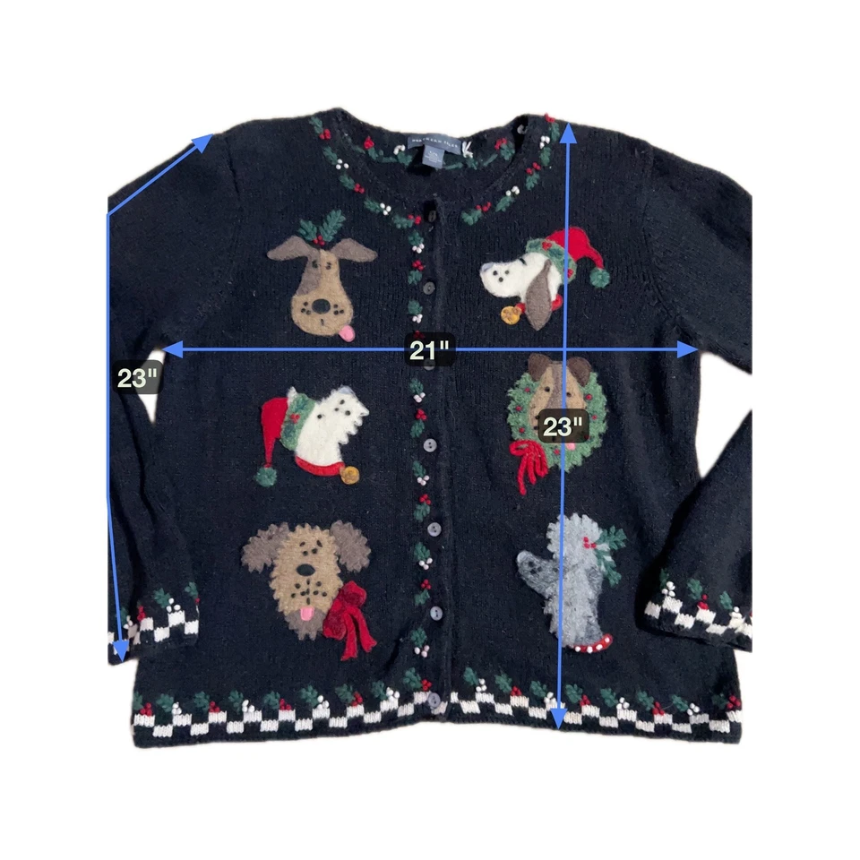 Винтажный уродливый рождественский кардиган для собаки на черной пуговице спереди праздничный свитер L шерсть мохер - Изображение 3 из 4