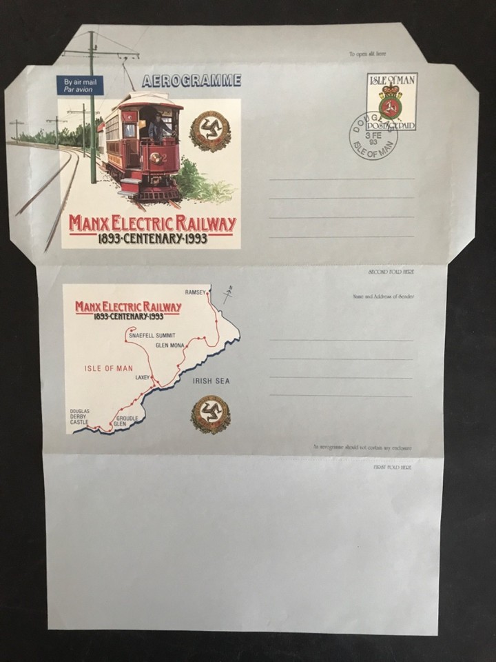 Isle of Man 1993 Manx Electric Railway 3 Stamp Aerogrammes & Stamp ...