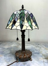 Tiffany Style Stained Glass Table Lamp Blue Y...