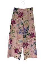Zara Womens Floral Pants Trousers M Pink High Waist Wide Leg 8756/132 NWT