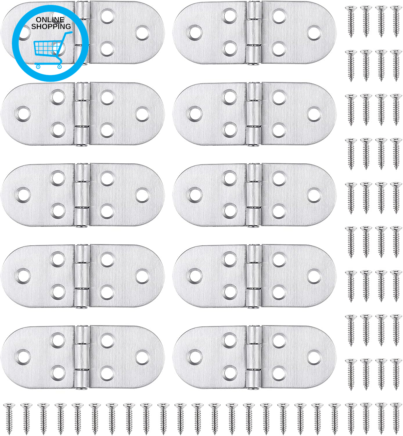 10Pcs Flip Hinges round Edge, 270 Degree Stainless Steel Hinge with Screws, Mari
