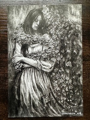 Original Art Print Gothic Charcoal Drawing 4x6 Haunting Ivy nevermore_art