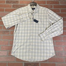 David Donahue Plaid Blue Green Grass Men’s Medium Dress Button Shirt NWT