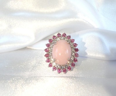 Sterling Silver 925 Peruvian Pink Opal Garnet Statement Chuck Clemency Ring 9
