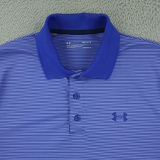 Under Armour Polo Shirt Mens Medium Blue Stripe HeatGear Loose Fit Golf Stretch