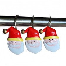 Xmas Santa Claus Shower Curtain Hooks Set of 12 Decorative Rust Proof Christm...