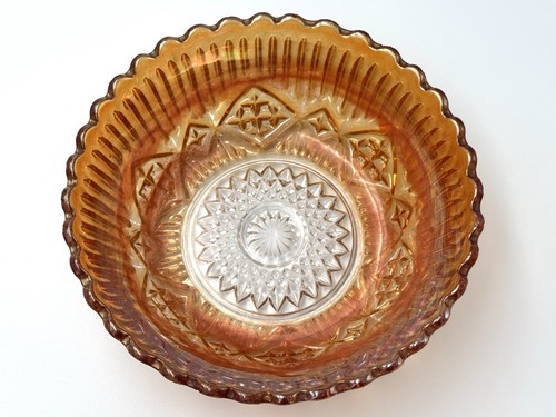 Carnival Orange Iridescent Glass Vintage Antique Art Deco Bowl - Picture 3 of 4