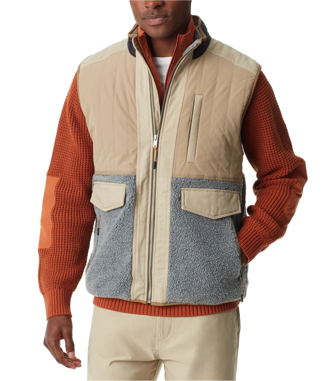 BASS OUTDOOR Mens Mixed Media Fleece Vest, gray, XL