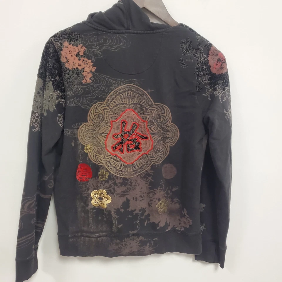 Sudadera con capucha bordada asiática vintage Lucky Brand para mujer Y2K talla M patinador grunge Foto 3 de 4