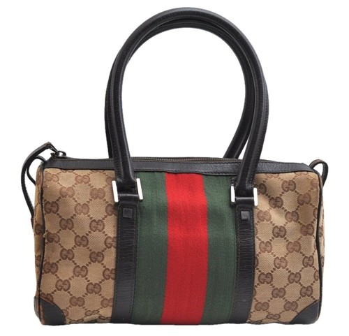 Authentic GUCCI Web Sherry Line Shoulder Hand Bag GG Canvas Leather Brown AD249