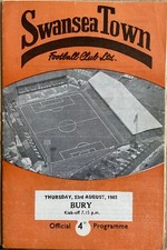 SWANSEA TOWN v BURY, 23/08/1962, DIVISION 2,