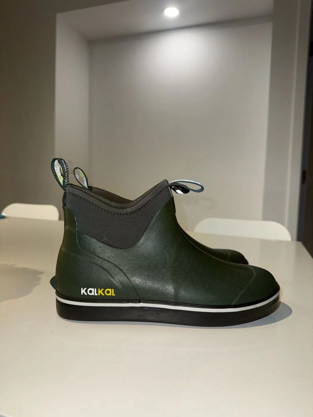 KALKAL Men's Waterproof Ankle Deck Boots, Green Rubber Fishing Boots