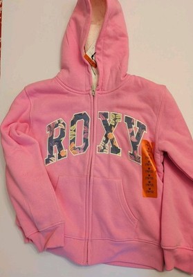 Roxy Pink Sherpa Lined Zip Up Hoodie Jacket Size Medium 10/12 NWT Kids