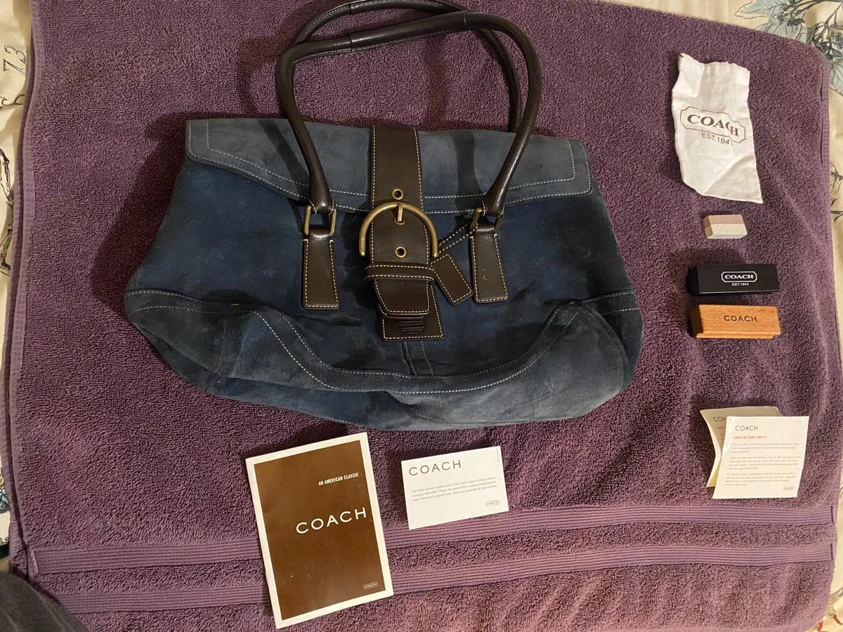 バッグ COACH Signature Blue Canvas Suede Rare Coach Women's Suede Exterior Blue Bags & Handbags for Women for