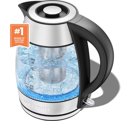Chefman Fast Boiling 1.8L Electric Glass Kettle, Removable Tea Infuser, LED Ligh