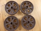 4 Cast Iron Wheels Cart Factory Farm Ranch Steampunk Rustic Hit Miss Wheel Spoke
