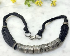 SILPADA Rare Sterling Silver 925 Textured Rings Black Nylon Cord Necklace 17” L