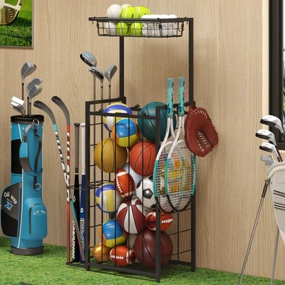 Sports Equipment Organizer, Small Garage Ball Storage Rack with Elastic Strap...